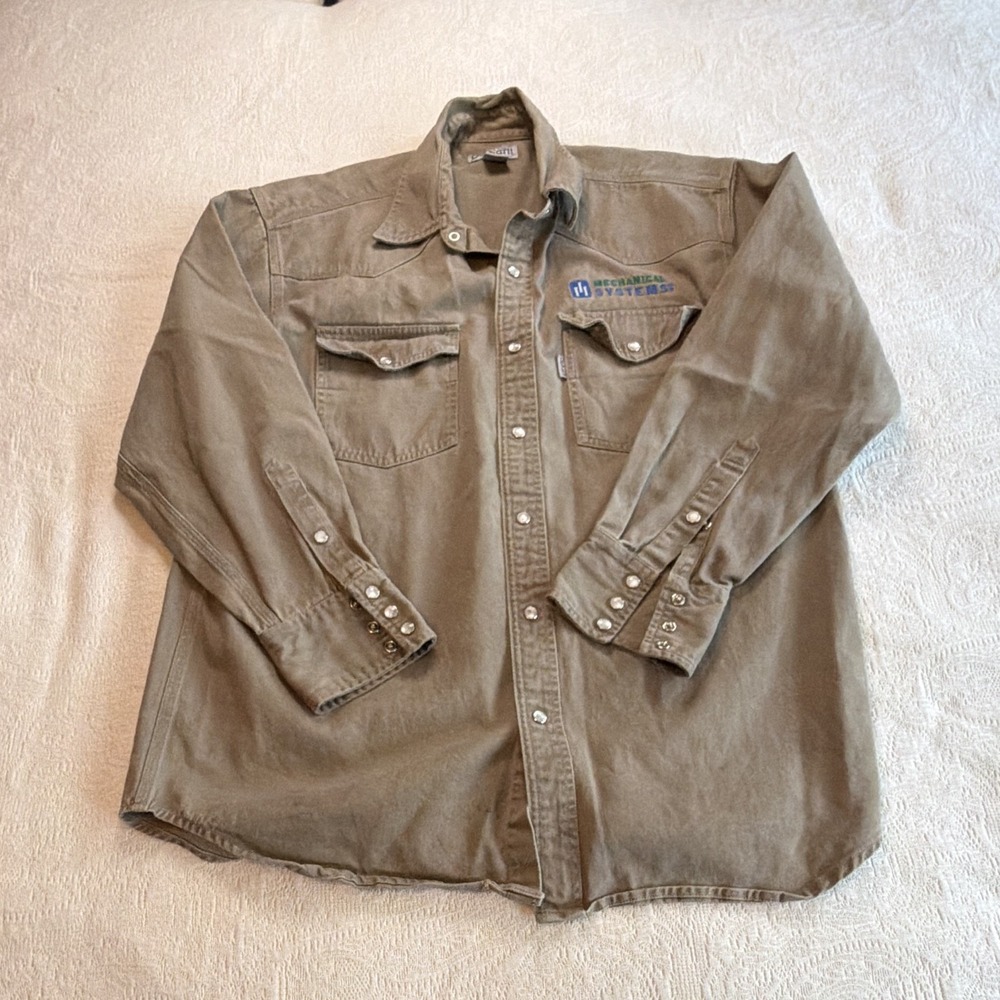 Carhartt Men’s L Tan Western Pearl Snap Shirt Mechanical Systems Workwear